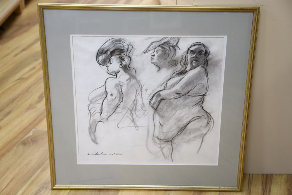 Minerva Durham, charcoal on paper, Nude studies Aviva, signed and dated 2006, 42 x 45cm